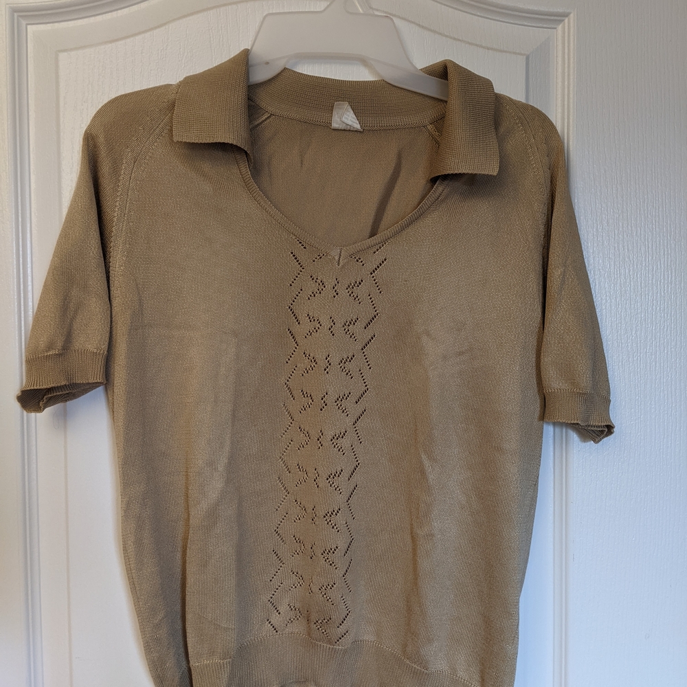 Vintage Shimmery Pointelle Polo Top